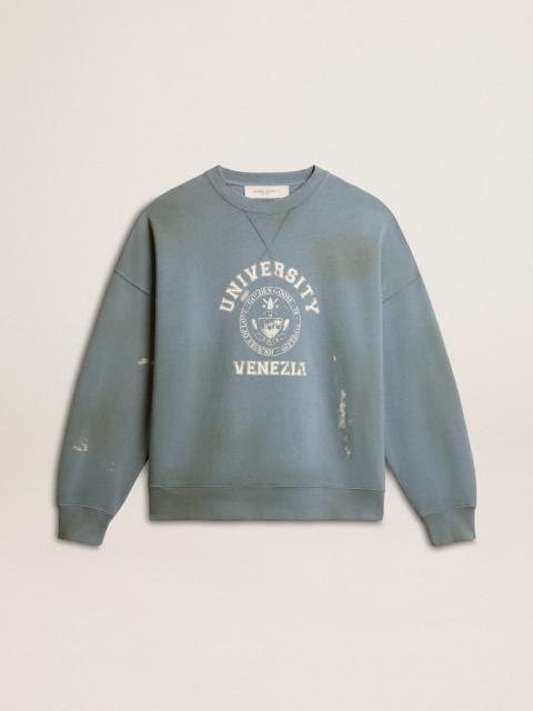 Golden Goose Oversized sweatshirt in baby blue with distressed finish