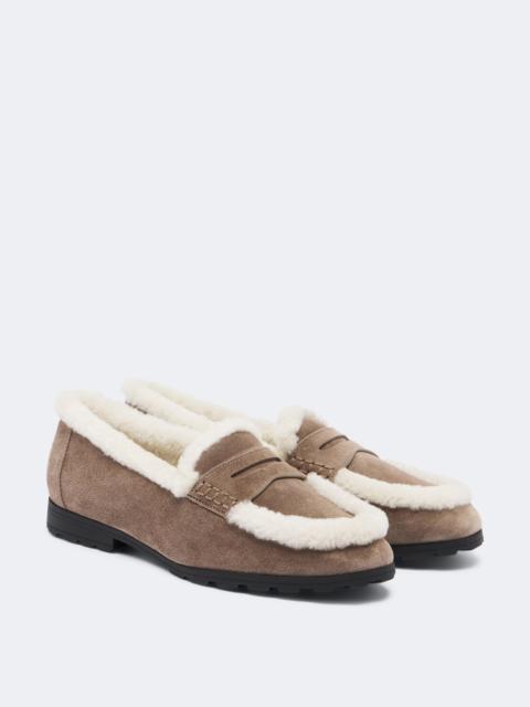 VERONICA BEARD Shearling-lined suede penny loafers