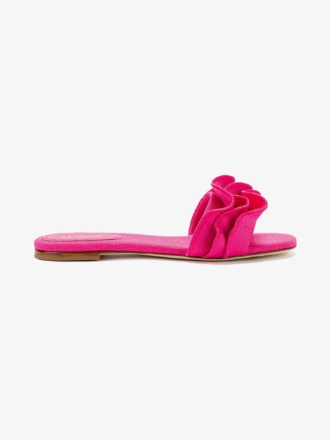 Larroudé Ivy Ruffle Flat Mule In Pink Raffia