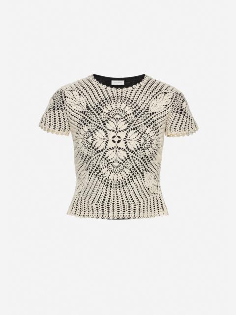 Crochet and jersey t-shirt set in cream