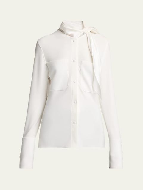courrèges Satin Scarf Collar Long Sleeve Blouse