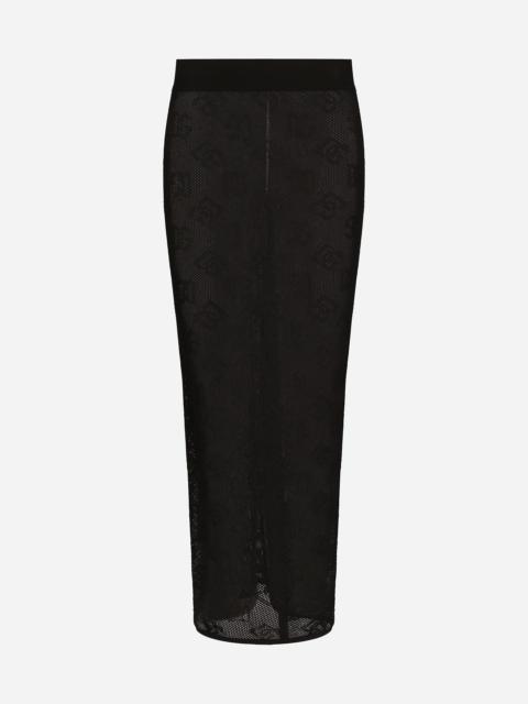 Dolce & Gabbana Mesh-stitch pencil skirt with jacquard DG logo