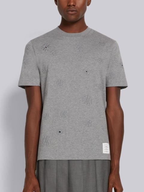 Thom Browne Medium Grey Organic Solid Jersey Floral Broderie Anglaise Relaxed Fit Tee
