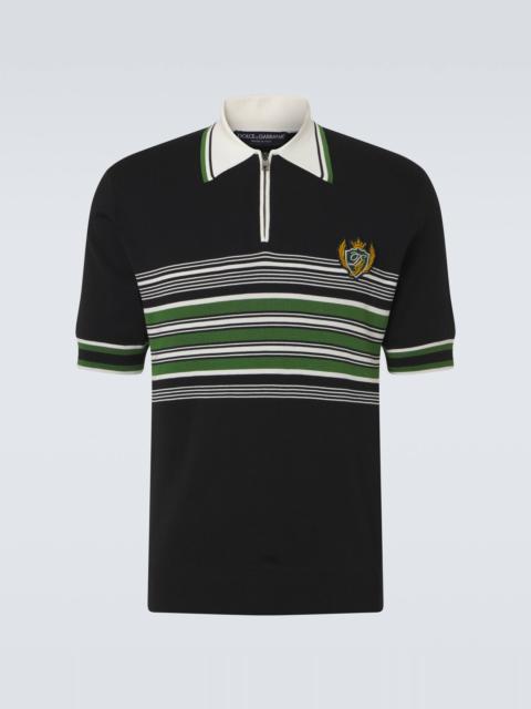 Dolce & Gabbana Embroidered striped silk and cotton polo shirt