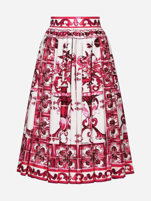Poplin midi skirt with Majolica print