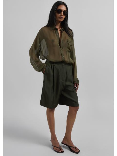 The Frankie Shop Marfa Pleated Silk Bermuda Shorts - Khaki