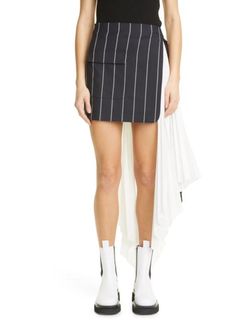 Monse Pinstripe Pleated Asymmetric Hem Miniskirt in Midnight/White
