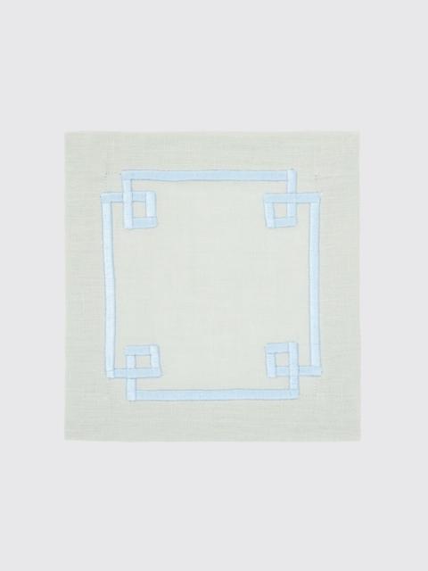 EMILIA WICKSTEAD Set of 4 Inverted Aztec Cocktail Napkins in Verde Greco & Blue Linen