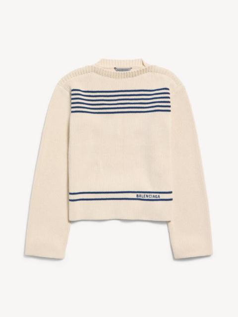 BALENCIAGA Women's Boatneck Sweater in Navy/white