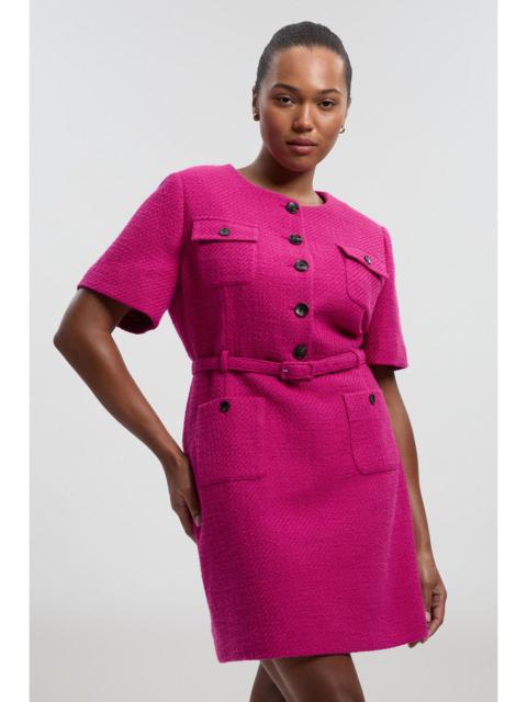 KAREN MILLEN Plus Size Textured Tweed Belted Tailored Mini Dress
