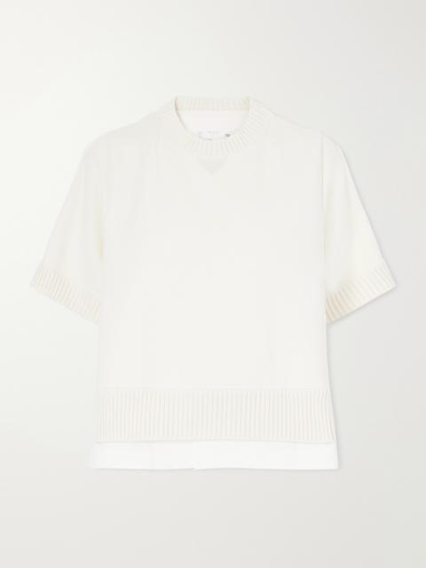 sacai Layered Shell-trimmed Cotton And Cashmere-blend T-shirt