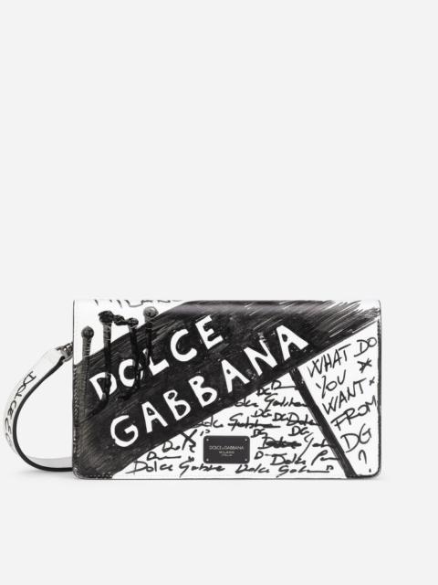 Dolce & Gabbana Graffiti-print calfskin wallet with strap