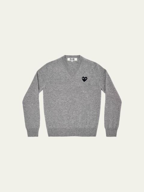 Comme Des Garçons Men's Heart V-Neck Wool Sweater