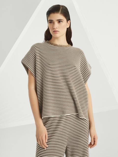 Brunello Cucinelli Striped cotton knit T-shirt with dazzling collar insert