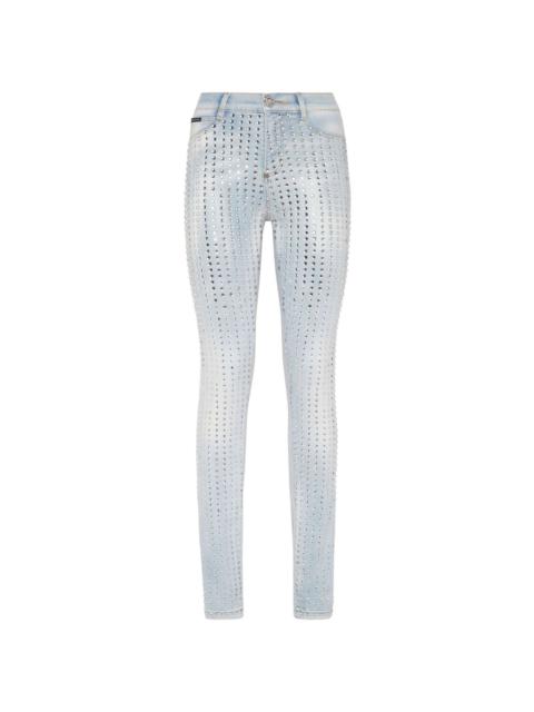 Crystal Pinstripe high-rise jeggings