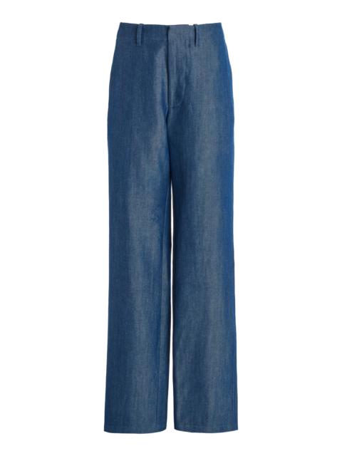 Rhys Pant in Deep Fluorite Blue Linen Virgin Wool