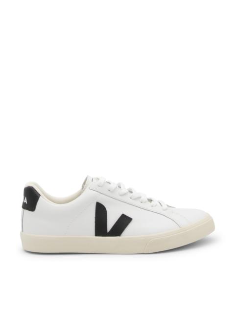 white and black faux leather esplar sneakers