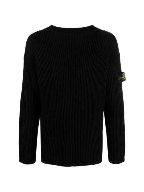 Compass-patch ribbed-knit jumper