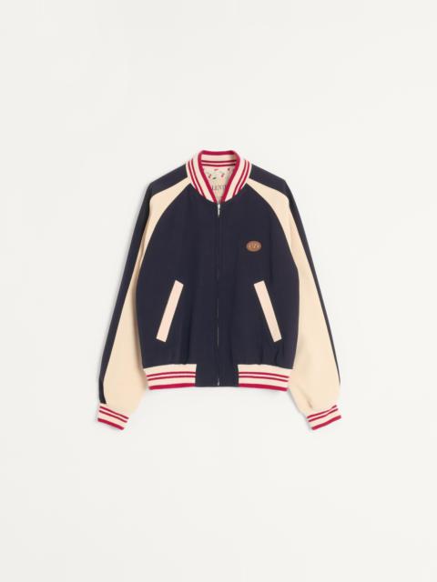 Valentino WOOL AND COTTON BOMBER JACKET WITH VLOGO AND CHAT DE LA MAISON PATCH