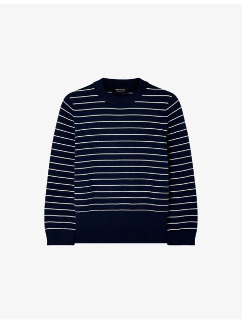 WHISTLES Striped Round-Neck Stretch Cotton-Blend Jumper