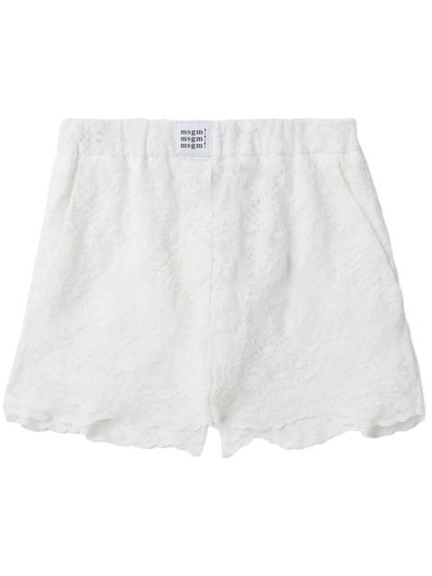 MSGM logo-patch scalloped lace shorts