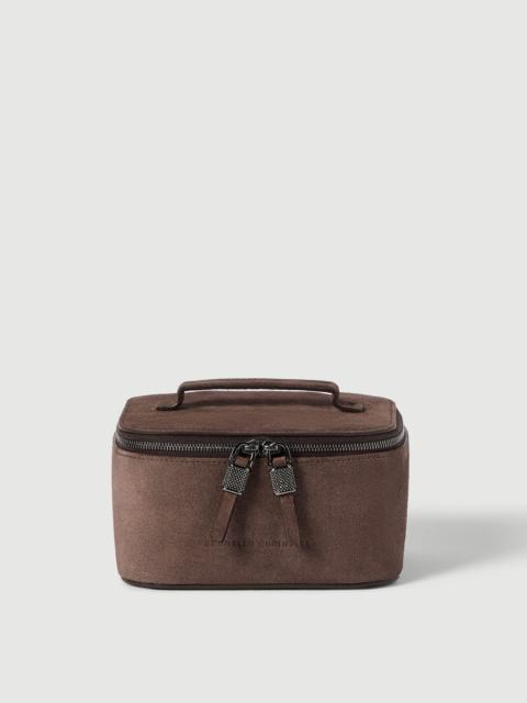 Brunello Cucinelli Suede jewelry box with shiny zipper pull