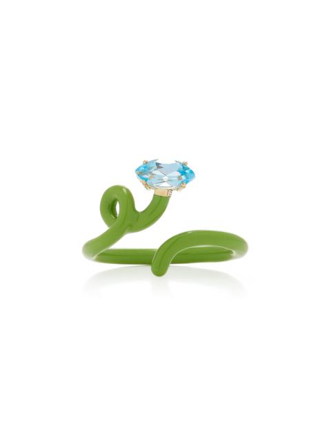 BEA BONGIASCA Baby Vine Enameled 9K Yellow Gold, Silver Topaz Ring green