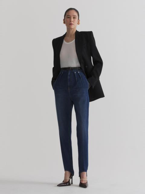 MUGLER washed denim cigarette stirrup trousers