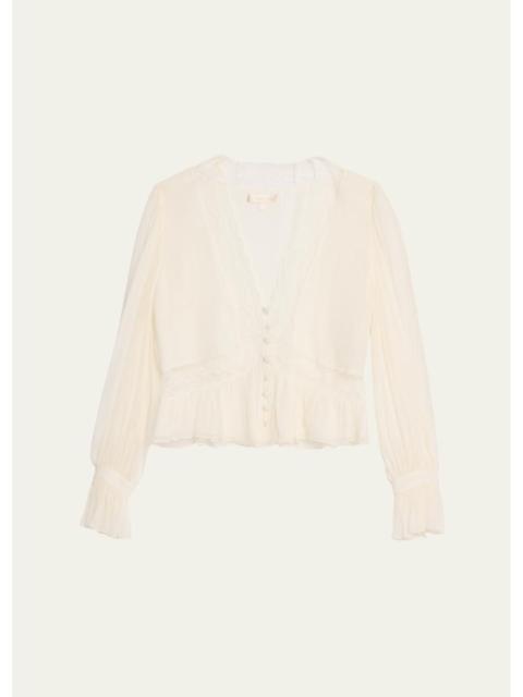 LoveShackFancy Thessira Lace-Trim Chiffon Blouse