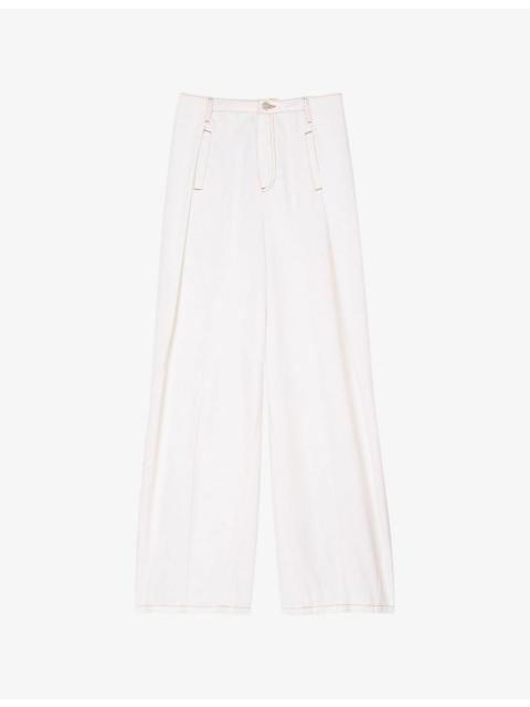 Sandro Topstitched Wide-Leg Denim Jeans
