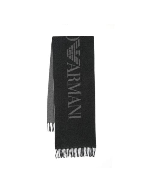 EMPORIO ARMANI logo-jacquard fringed scarf