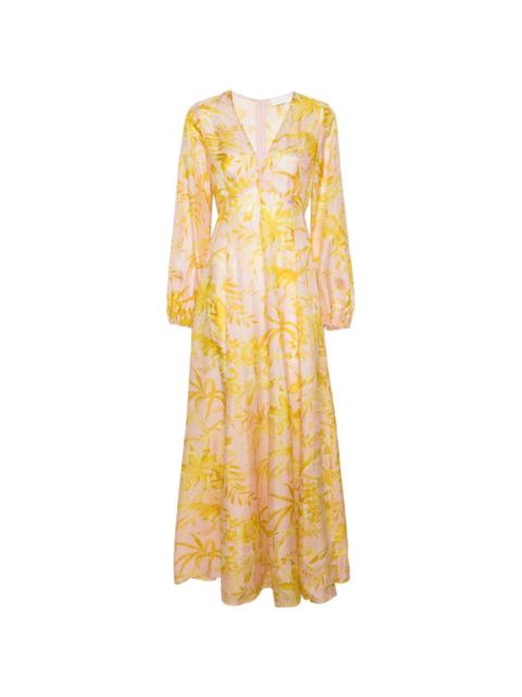 Golden floral-print maxi dress