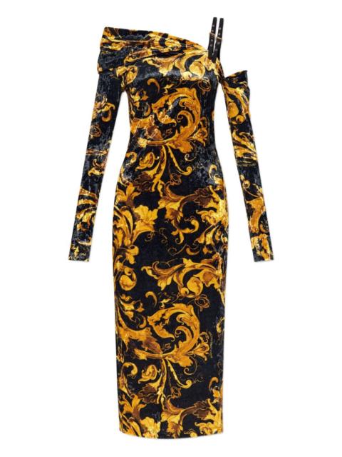 VERSACE JEANS COUTURE off-shoulder patterned midi party dress