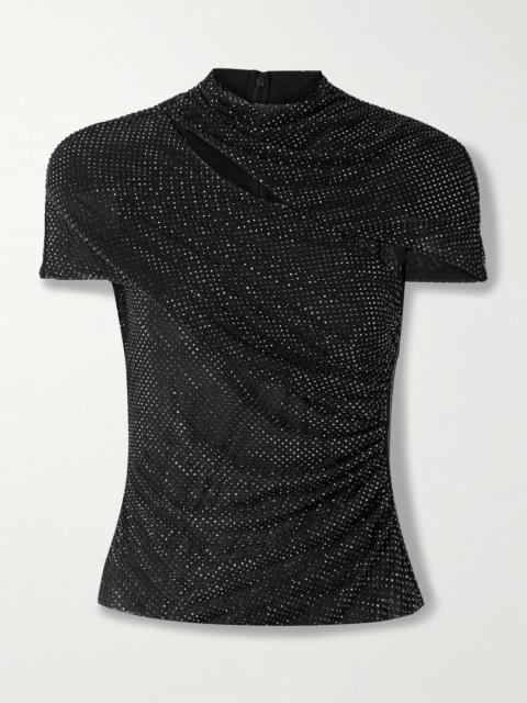 self-portrait Cutout Crystal-embellished Mesh Turtleneck Top