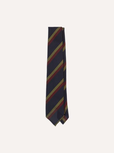 Drake's Navy, Red and Gold Double Stripe Hand Rolled Silk Grenadine Tie