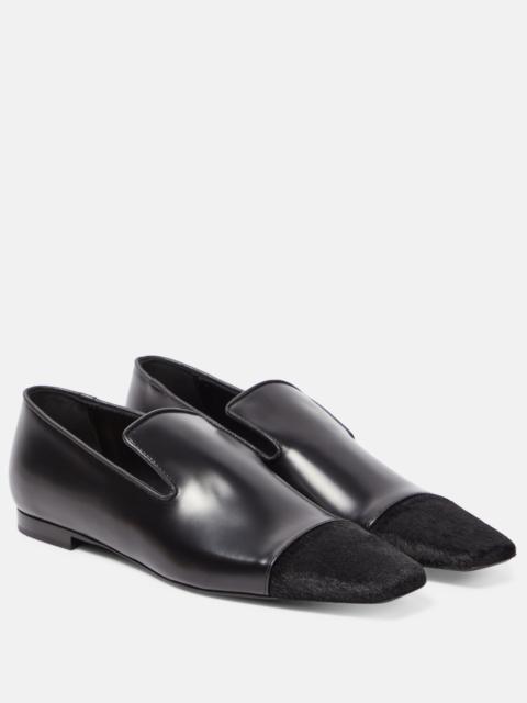 Leather and calf hair loafers