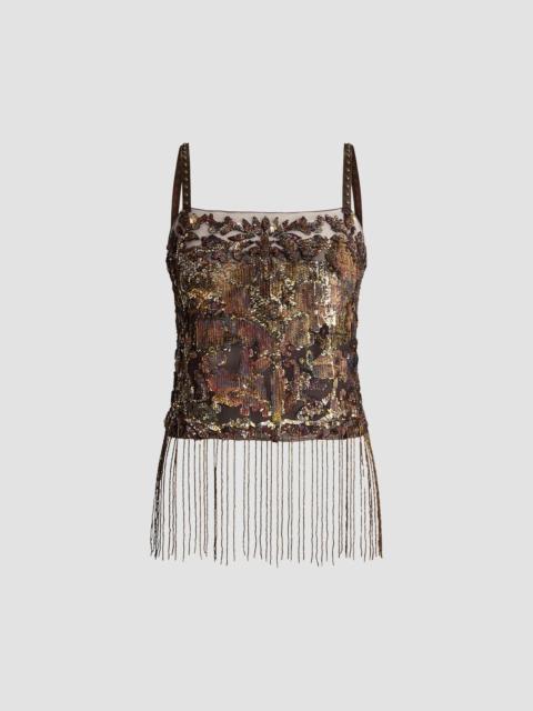Ralph Lauren Women's Sonara Sequined Tapestry Fringe Top - Brown