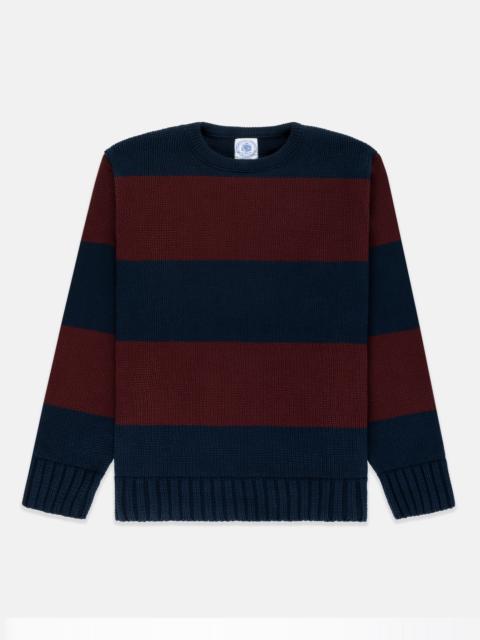 J. PRESS MADE-IN-USA NAVY & BURGUNDY CHUNKY COTTON STRIPE SWEATER