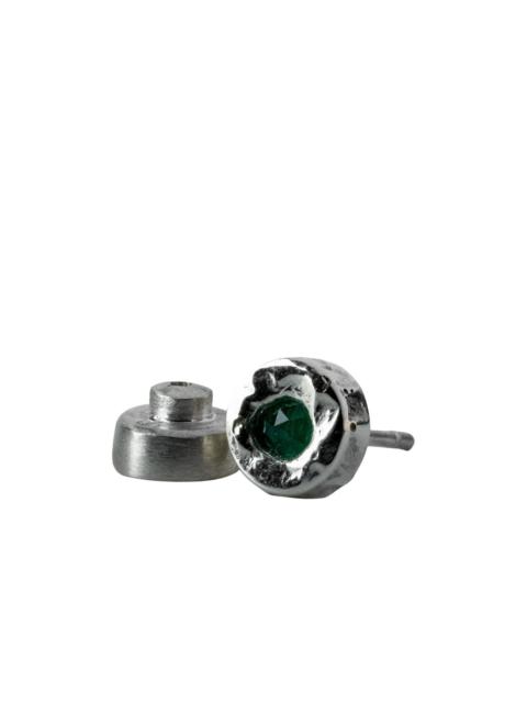 Parts of Four 10K white gold Tiny emerald stud earring