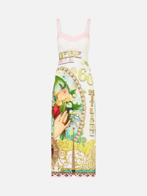 CAMILLA FORM FITTED MIDI DRESS WITH TOPSTITCHING PAINTED PRAYERS