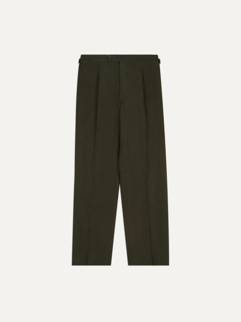 Drake's Khaki Green Linen-Wool Single Pleat Trouser