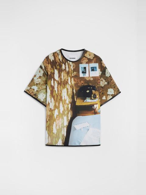 Jil Sander Printed T-Shirt with Leather Trim