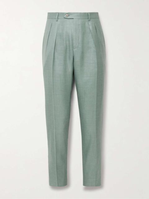 Brioni Ischia Slim-Fit Pleated Silk, Cashmere and Linen-Blend Suit Trousers