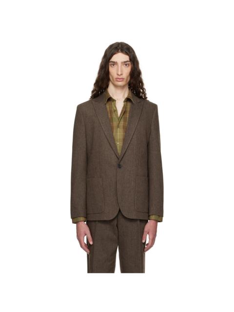 HUGO Brown Extra-Slim-Fit Herringbone Blazer