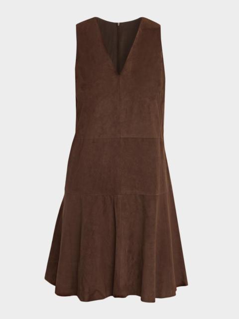 Brunello Cucinelli Suede V-Neck Flared Mini Dress
