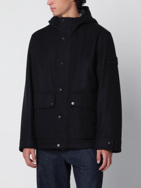 Stone Island Navy blue hooded jacket in wool blend