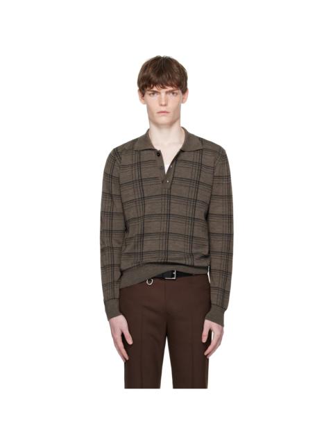 ERNEST W. BAKER Brown Check Jacquard Polo