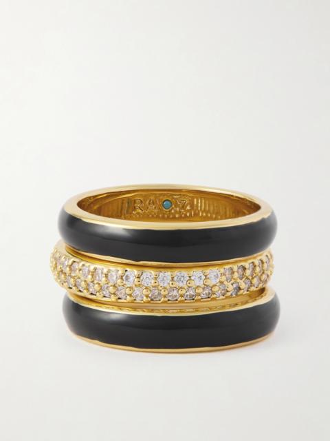 ROXANNE ASSOULIN A Touch Of Midnight Set Of Three Gold-tone Crystal Rings