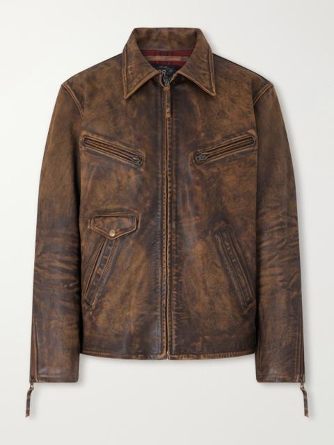 RRL by Ralph Lauren Distressed Leather Jacket Brown