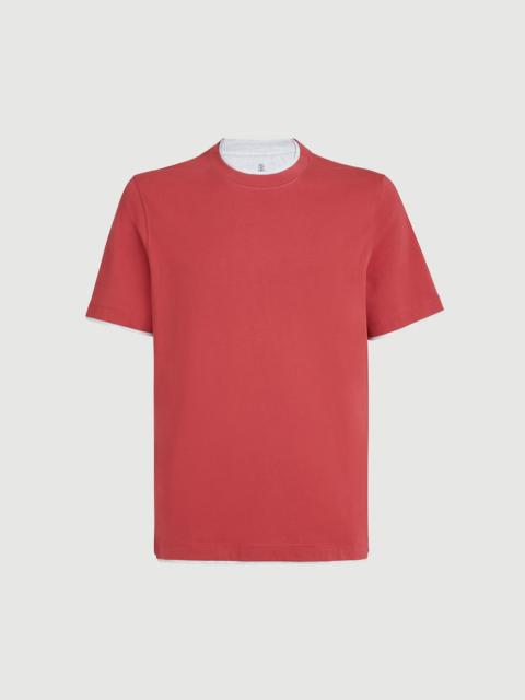 Brunello Cucinelli Cotton jersey crew neck T-shirt with faux-layering